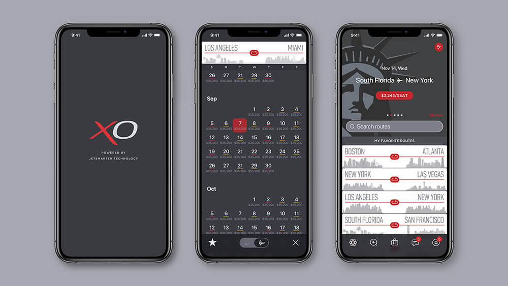 XO mobile app for booking jets