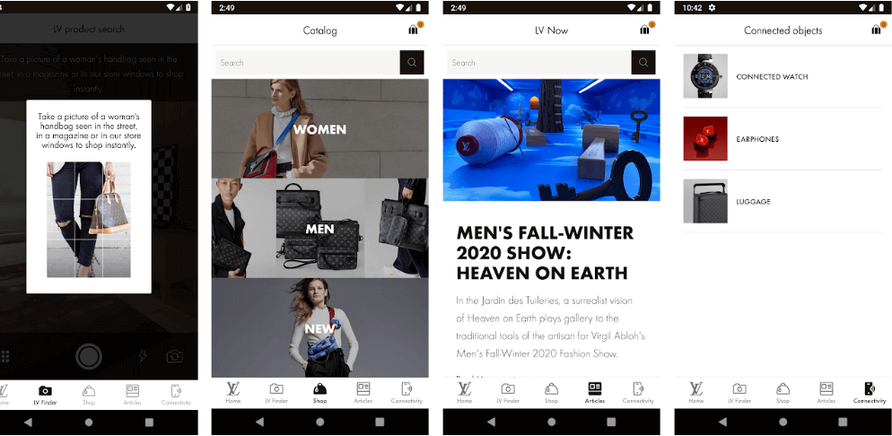 LV mobile application screens