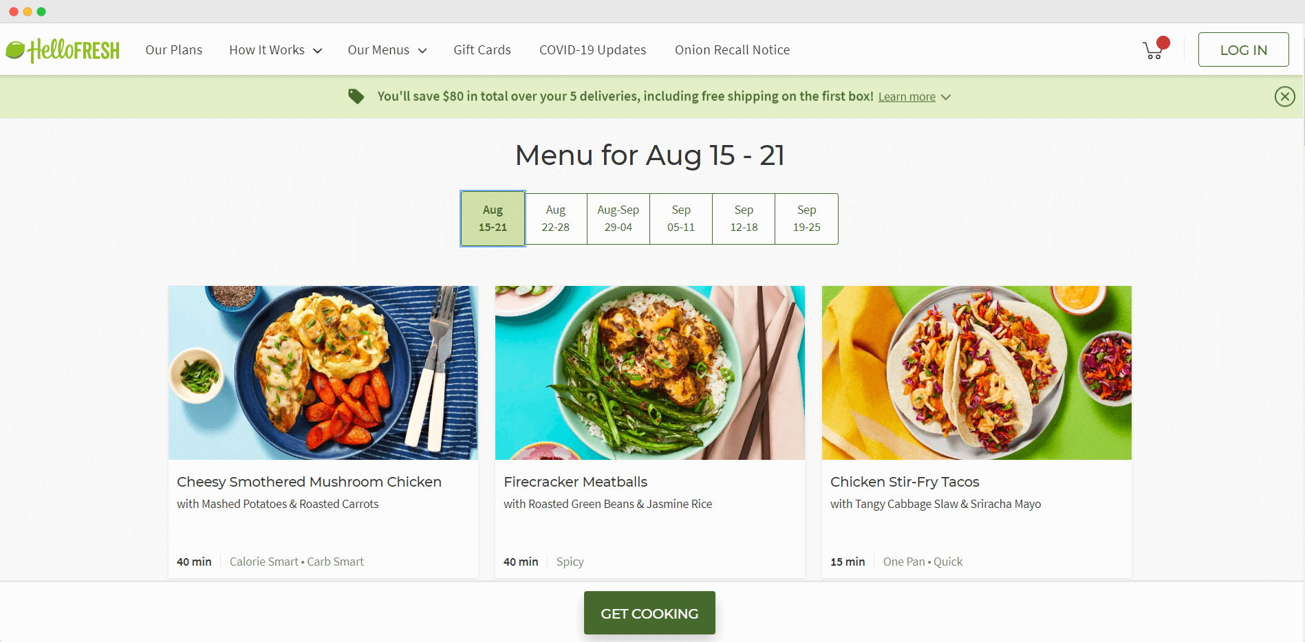 hello fresh menu